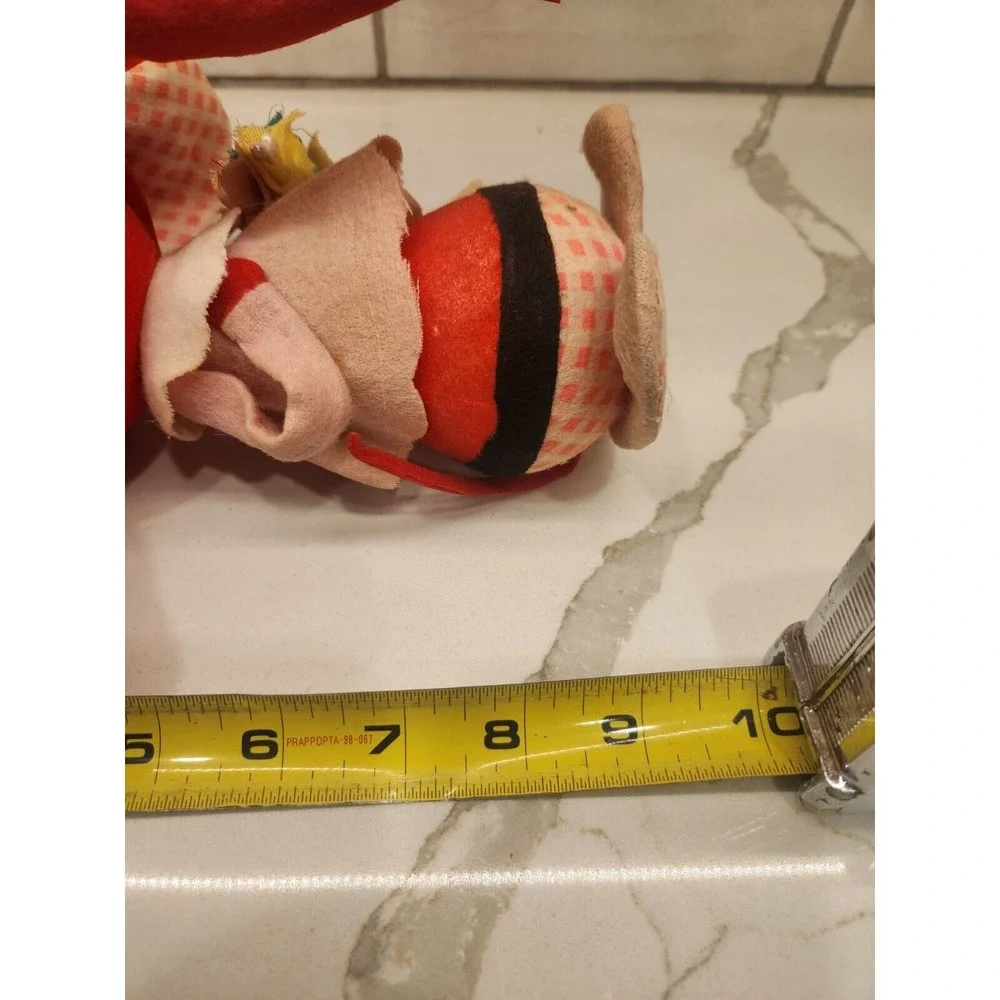 Vintage Styrofoam Felt‎ Red Elephant Poseable Ears Pink Hat Holding Flowers